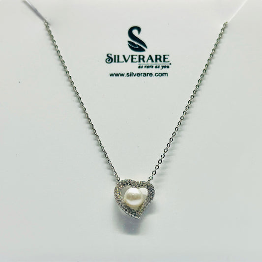 STERLING SILVER HALLMARKED PEARL HEART PENDANT EMBELLISHED WITH ZIRCON