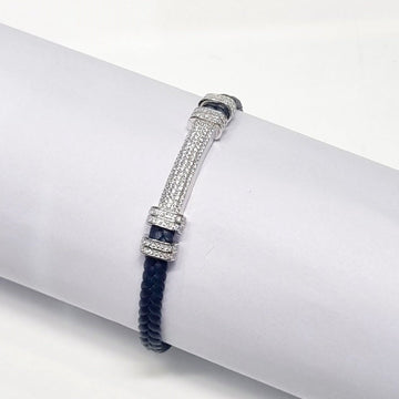 Sterling Silver Dumbbell-Inspired Zircon Bracelet for Men