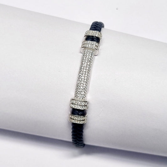 Sterling Silver Dumbbell-Inspired Zircon Bracelet for Men