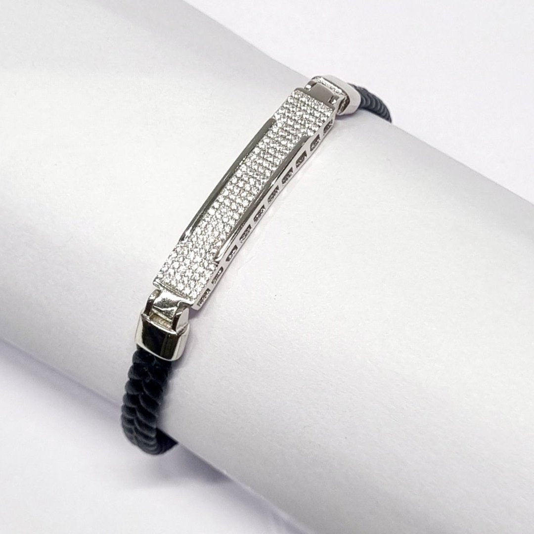 STERLING SILVER HALLMARKED CLASSY ZIRCON STUDDED LEATHER BELT BRACELET