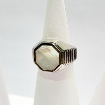 Sterling Silver Hexagonal Mother of Pearl Men’s Ring