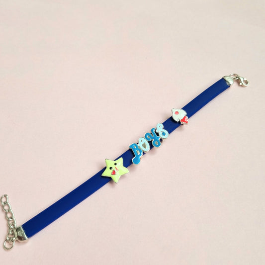 Sterling Silver Blue Enamel Star & Rocket Bracelet for Kids