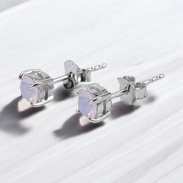 92.5% BIS Hallmarked Silver Stud Earrings with Bluish Pink Crystal