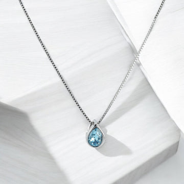 92.5% BIS Hallmarked Silver Chain with Aquamarine Drop Pendant