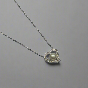 STERLING SILVER HALLMARKED PEARL HEART PENDANT EMBELLISHED WITH ZIRCON