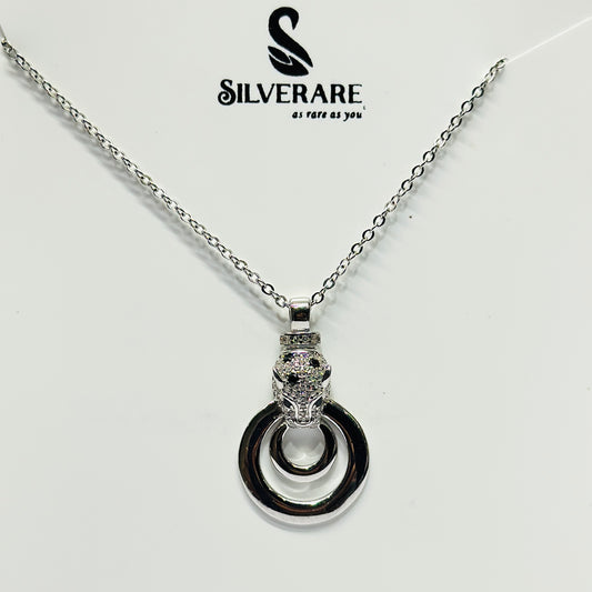 STERLING SILVER HALLMARKED NATURE'S MAJESTY THE PANTHER HEAD DESIGN PENDENT CHAIN WITH ZIRCON