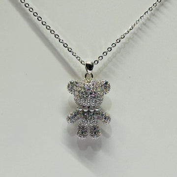 STERLING SILVER HALLMARKED CUTE ZIRCON TEDDY PENDENT WITH CHAIN