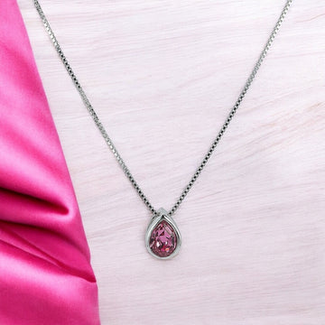 92.5% BIS Hallmarked Sterling Silver Chain with Blush Pink Drop Pendant