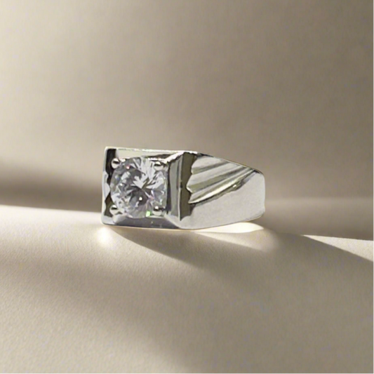 High-Finish Sterling Silver Zircon Solitaire Ring