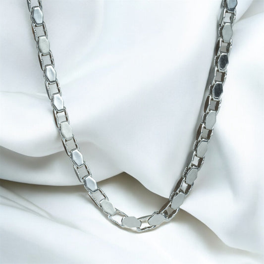 Sterling Silver Hexagon Matte Finish Men’s Chain