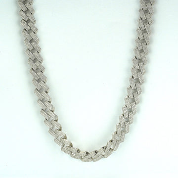 Sterling Silver Cuban Chain with Zircon Setting