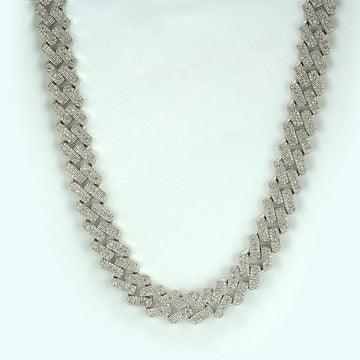 Silver Zircon-Studded Rectangular Cuban Chain