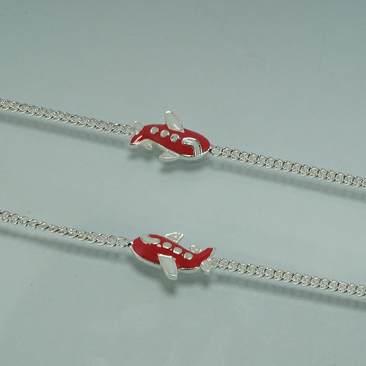 Sterling Silver Bow and Airplane Kids Anklet