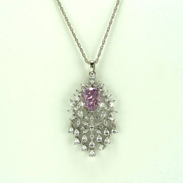 92.5% BIS Hallmarked Pink Glamira Zircon Silver Pendant with Chain