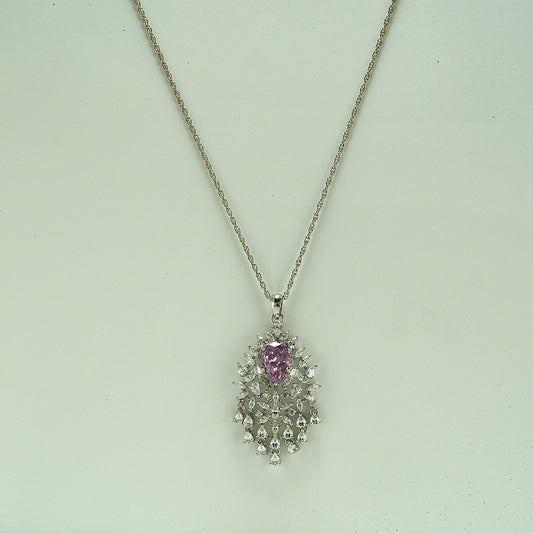 92.5% BIS Hallmarked Pink Glamira Zircon Silver Pendant with Chain