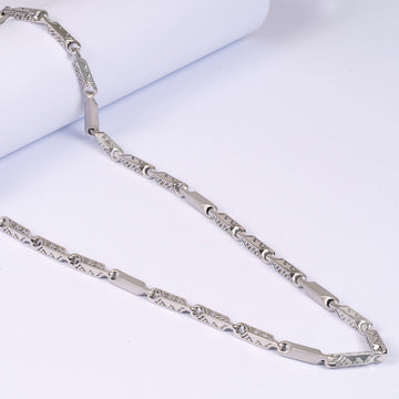 Sterling Silver CNC Rhodium & Matte Finish Men’s Chain
