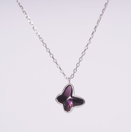 STERLING SILVER VIOLET SWAROSKI BUTTERFLY CHAIN PENDENT