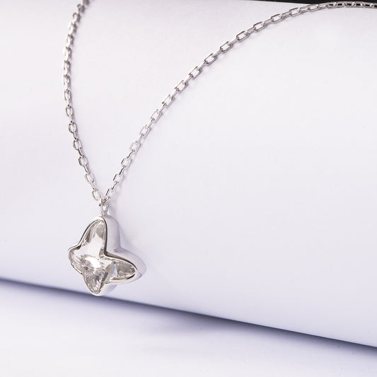 92.5% BIS Hallmarked Silver White Crystal Butterfly Pendant