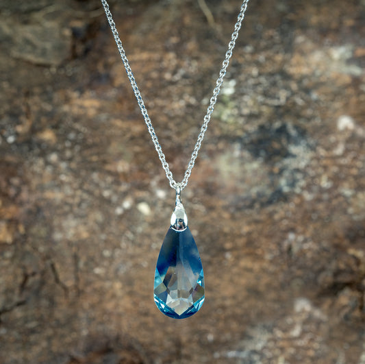 Silver Blue Swarovski Drop and Blush Pendant with Chain