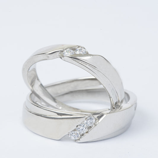 STERLING SILVER HALLMARKED STYLISH ITALIAN FINISH ZIRCON ADJUSTABLE COUPLE BAND