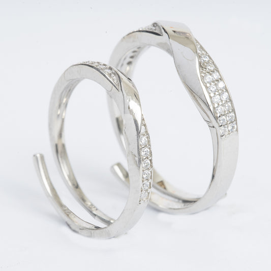 STERLING SILVER BOND OF LOVE ADJUSTABLE COUPLE BANDS WITH ZIRCON DETAILING
