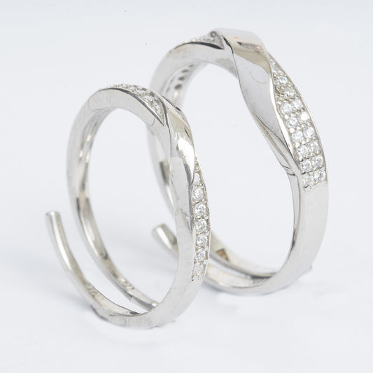STERLING SILVER HALLMARKED BOND OF LOVE ADJUSTABLE COUPLE BANDS WITH ZIRCON DETAILING