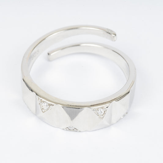 STERLING SILVER HALLMARKED  ZIGZAG PATTERENED ZIRCON STUDDED ADJUSTABLE COUPLE RING