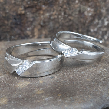 STERLING SILVER HALLMARKED STYLISH ITALIAN FINISH ZIRCON ADJUSTABLE COUPLE BAND