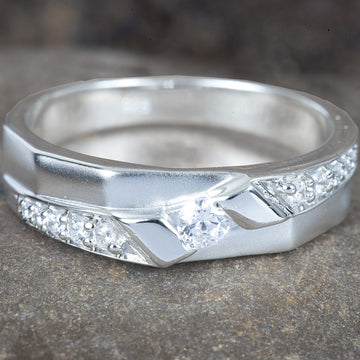Sterling Silver Stylish Zircon-Studded Men’s Ring