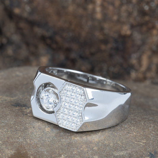 STERLING SILVER MEN RING WITH ZIRCON SOLITAIRE IN CENTER
