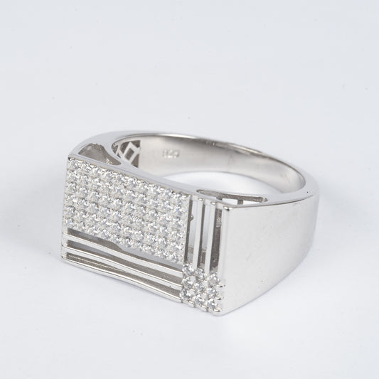 Sterling Silver Designer Zircon Ring for Men
