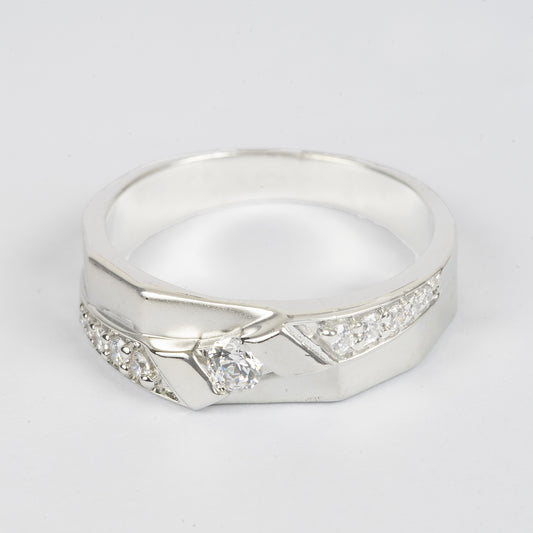 Sterling Silver Stylish Zircon-Studded Men’s Ring