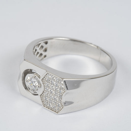 Sterling Silver Men’s Ring with Zircon Solitaire