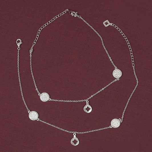 Sterling Silver Trendy Dangling Zircon Anklet