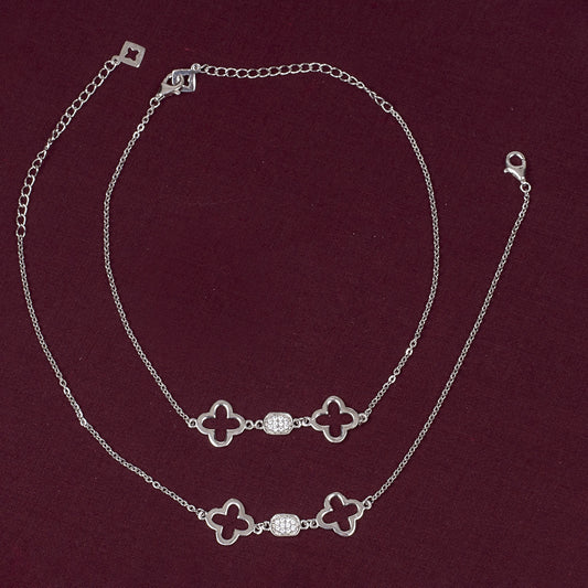 STERLING SILVER HALLMARKED ELEGANT DESIGNER WOMEN  ZIRCON ANKLET WITH GEOMETRIC DESIGN