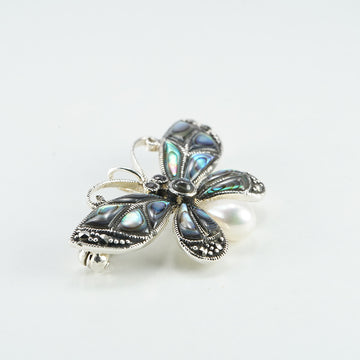 Silver Butterfly Brooch with Mother of Pearl