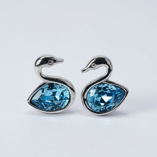 92.5% BIS Hallmarked Silver Aqua Swan Crystal Earrings