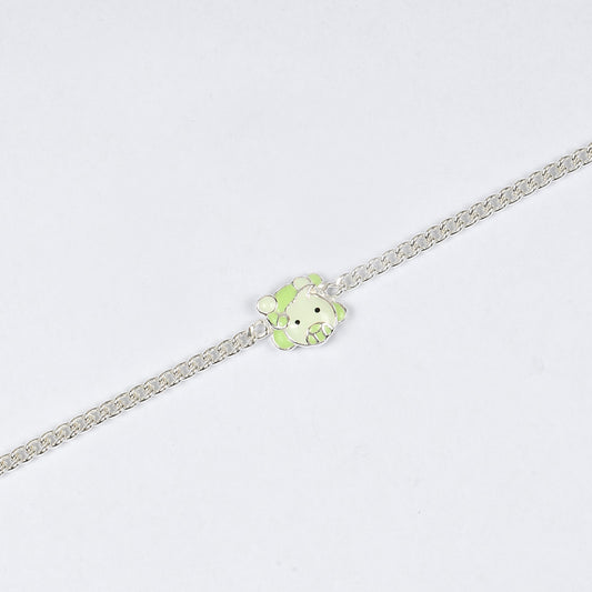 silver cute green elephant motif kids chain bracelet