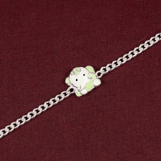 silver cute green elephant motif kids chain bracelet