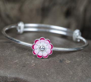 Sterling Silver Red Ombre Flower Kids Kada