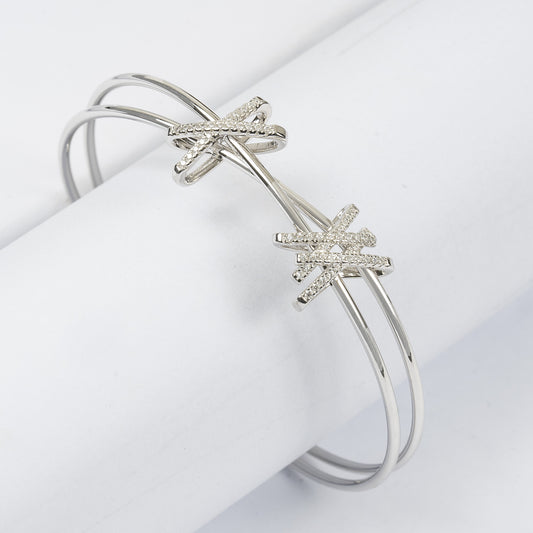 Sterling Silver Criss-Cross Zirconia Bracelet
