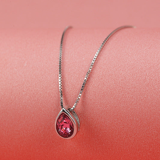 92.5% BIS Hallmarked Sterling Silver Chain with Blush Pink Drop Pendant