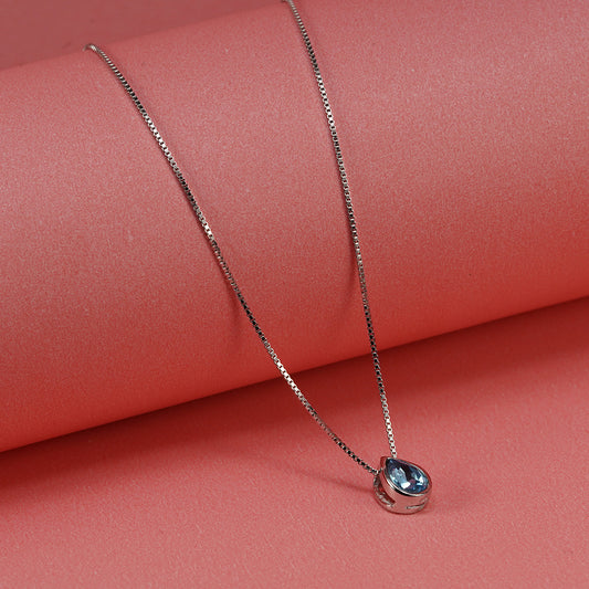 92.5% BIS Hallmarked Silver Chain with Aquamarine Drop Pendant
