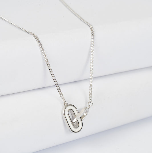 Interlocking Oval Pendant with White Enamel