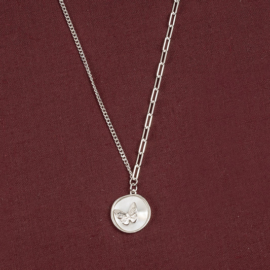 Sterling Silver Butterfly & MOP Pendant Necklace