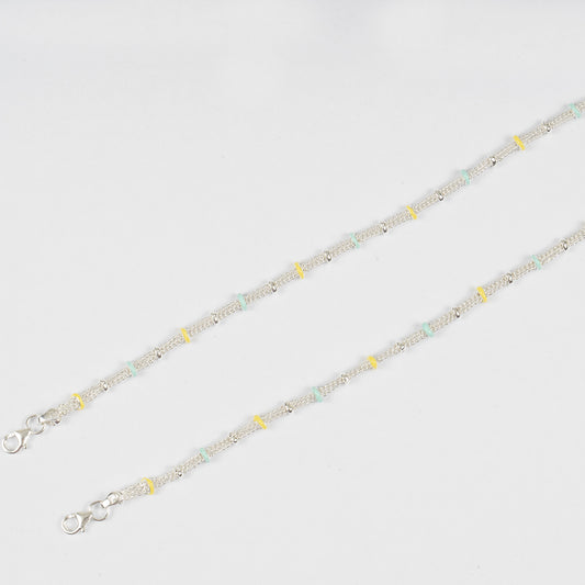 Yellow & Green Enamel Silver Anklet