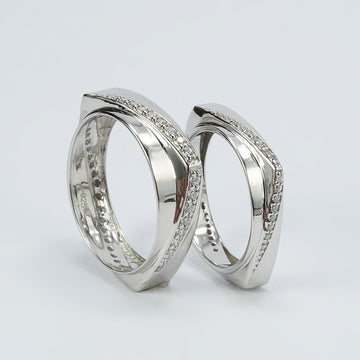 Silver Square  Zircon Shaped Couple Band