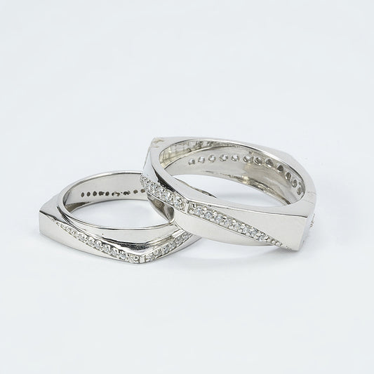 Silver Square  Zircon Shaped Couple Band