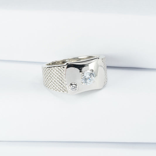 silver timeless men's ring with solitair zircon