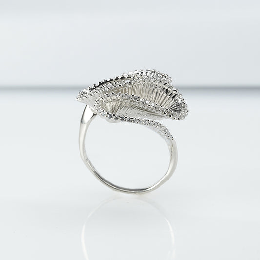 Silver Zircon Coral Ring